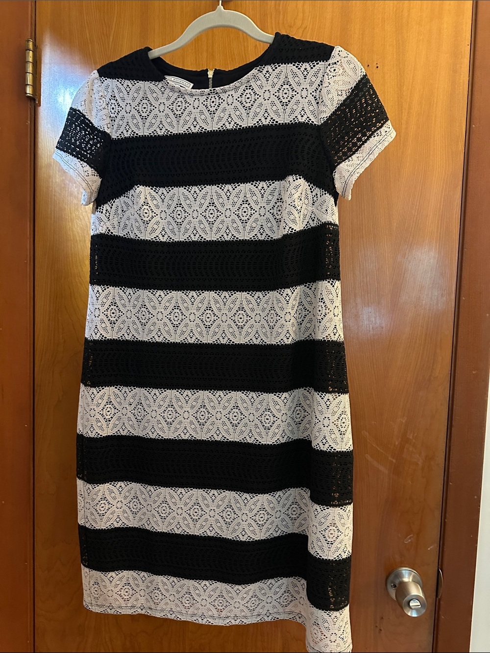 Dana Buchman Black and White Striped Lace Shift Dress